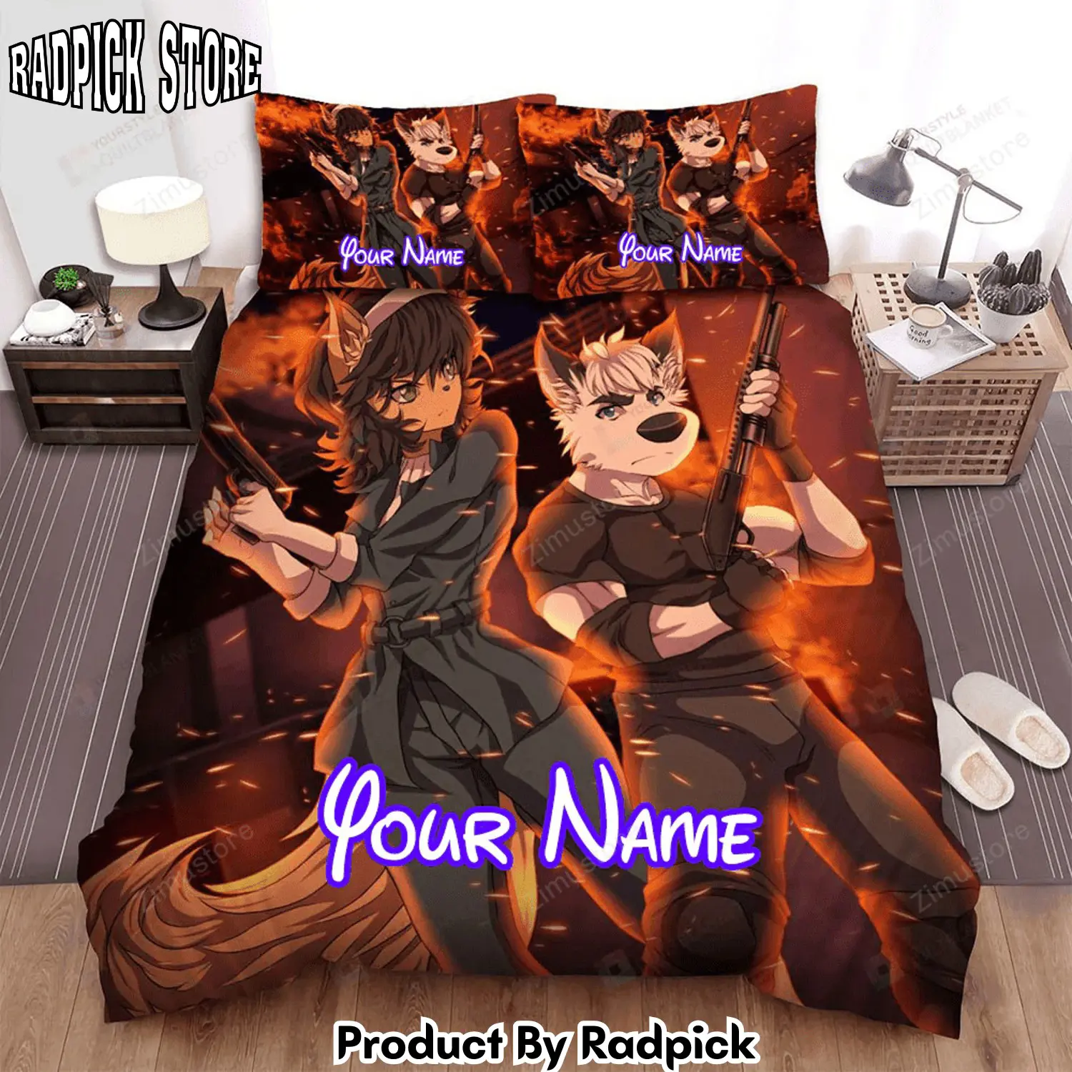 Radpick tuff puppy kitty and dudley anime style bed sheet spread duvet cover personalized name bedding sets rp327625